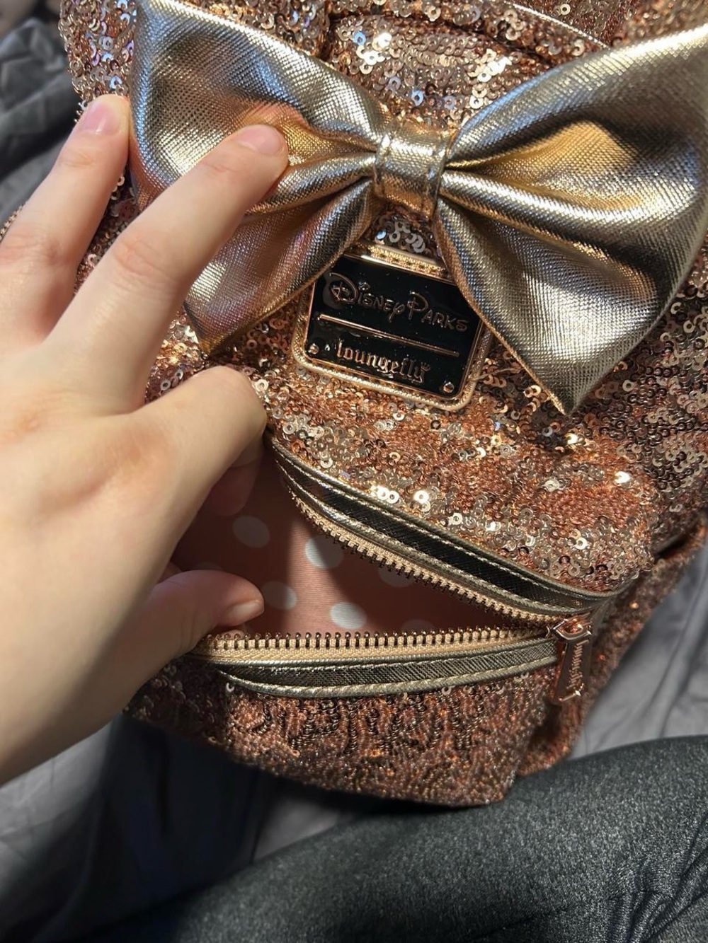 Rose Gold Sequined DisneyPark Loungefly Backpack - Picture 5 of 6